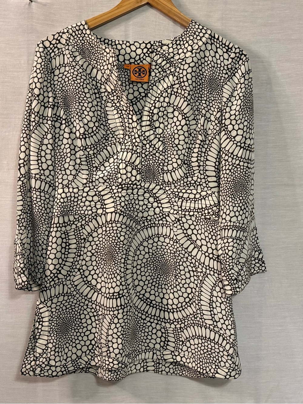 Tory Burch August 100% Silk Tunic Brown Cream Size 8